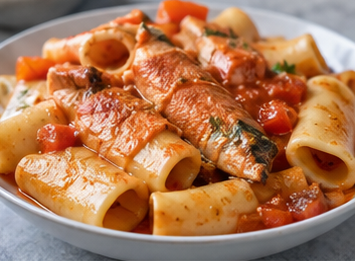 Paccheri Makarna ve Barbun Balığı Yahnisi